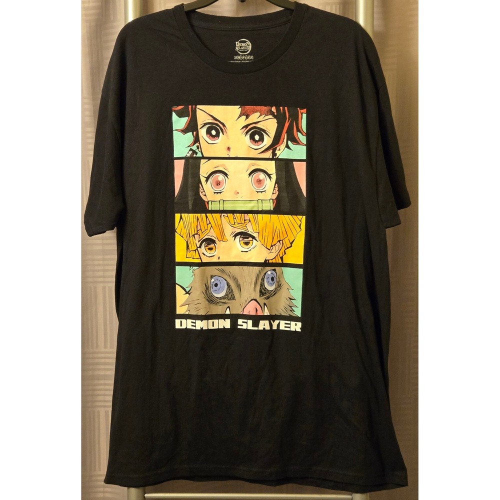 Demon Slayer Tanjiro Nezuko Zenitsu Inosuke Black Graphic T-Shirt Men XL Aniplex